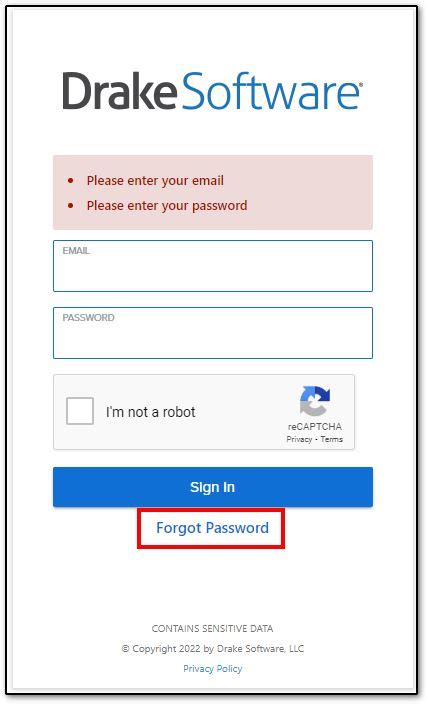 drake software password reset